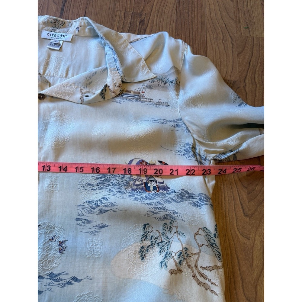 VTG Citron Santa Monica Men's Short Sleeve Silk Shirt – Cream & White Size L - Picture 7 of 8